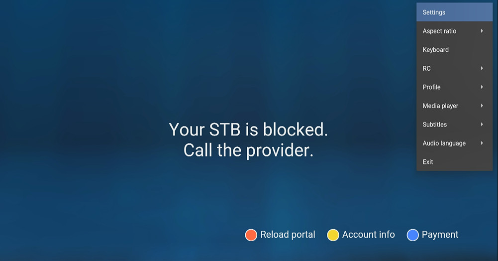 STB EMU : YOUR STB IS BLOCKED CALL YOUR PROVIDER